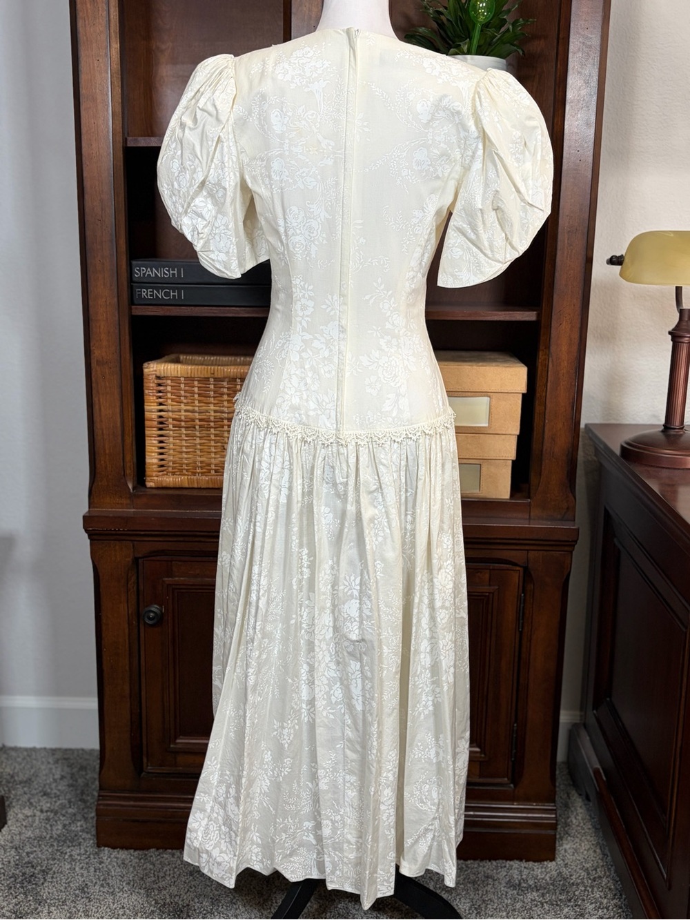 Vintage Scott McClintock Ivory Floral Lace Puff Sleeve Drop Waist Dress S Praire - Picture 5 of 16